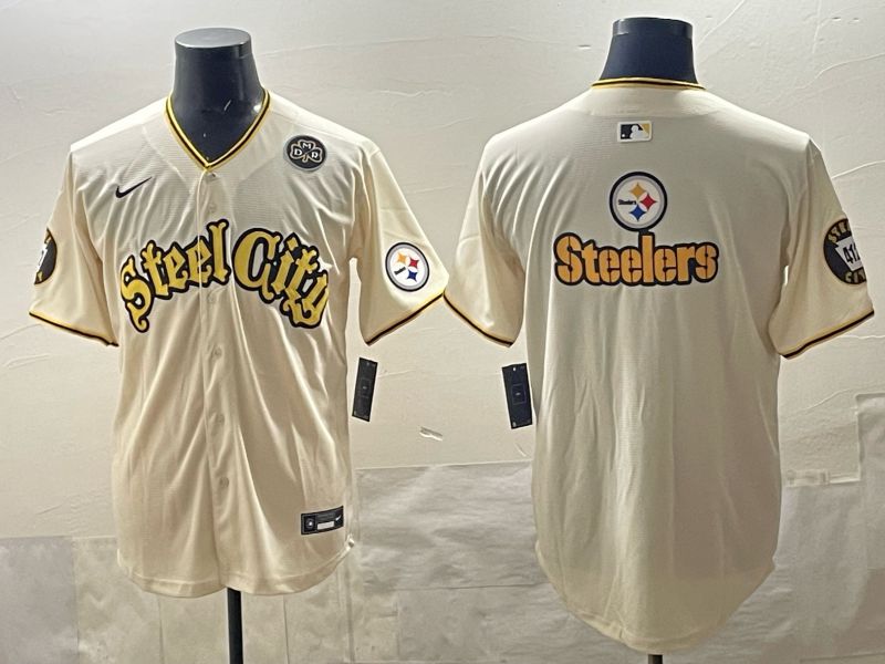 Men 2025 Nike Pittsburgh Steelers Blank Cream Limited NFL Jersey style 09